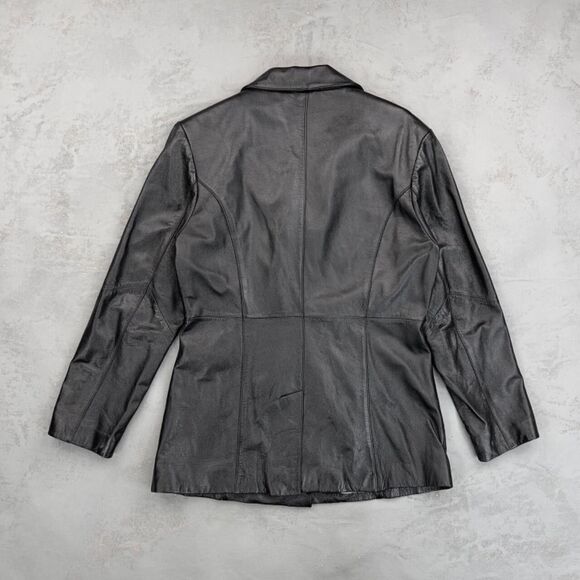 Vintage 1990s Wilsons Leather Black Button Font Jacket Women's Medium - Picture 5 of 5